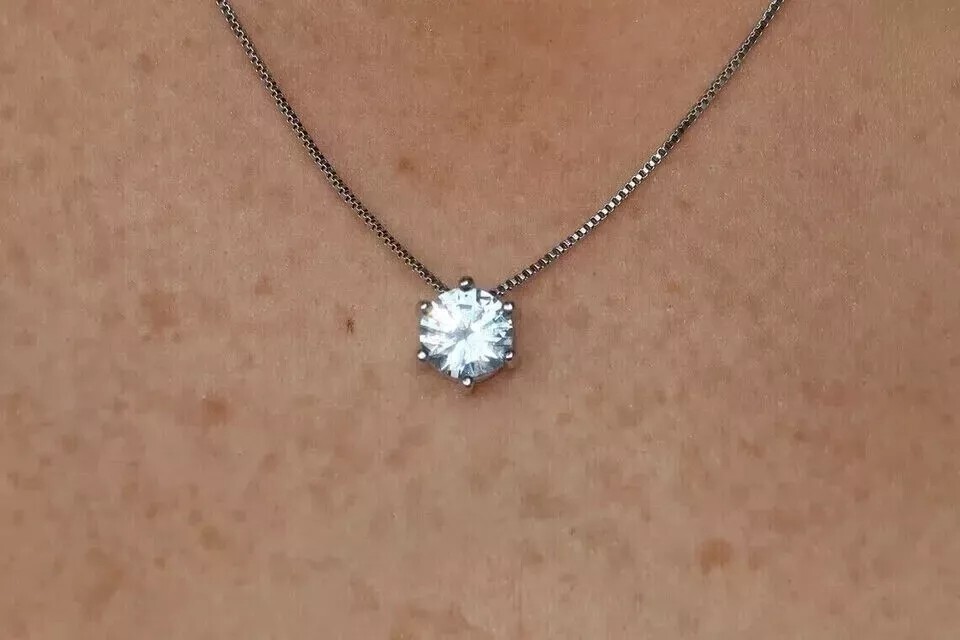 3CT Round Cut Lab Created Diamond Woman Surprise Pendant 14k White Gold Plated