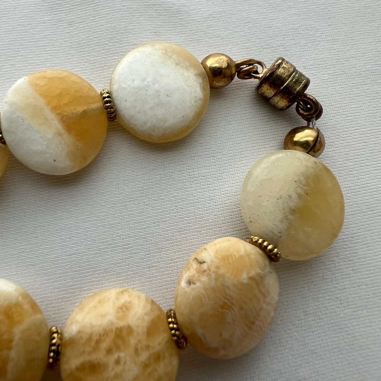 Boho Genuine Yellow Calcite Stone Handblown Art Glass Pendant Gold Tone Necklace