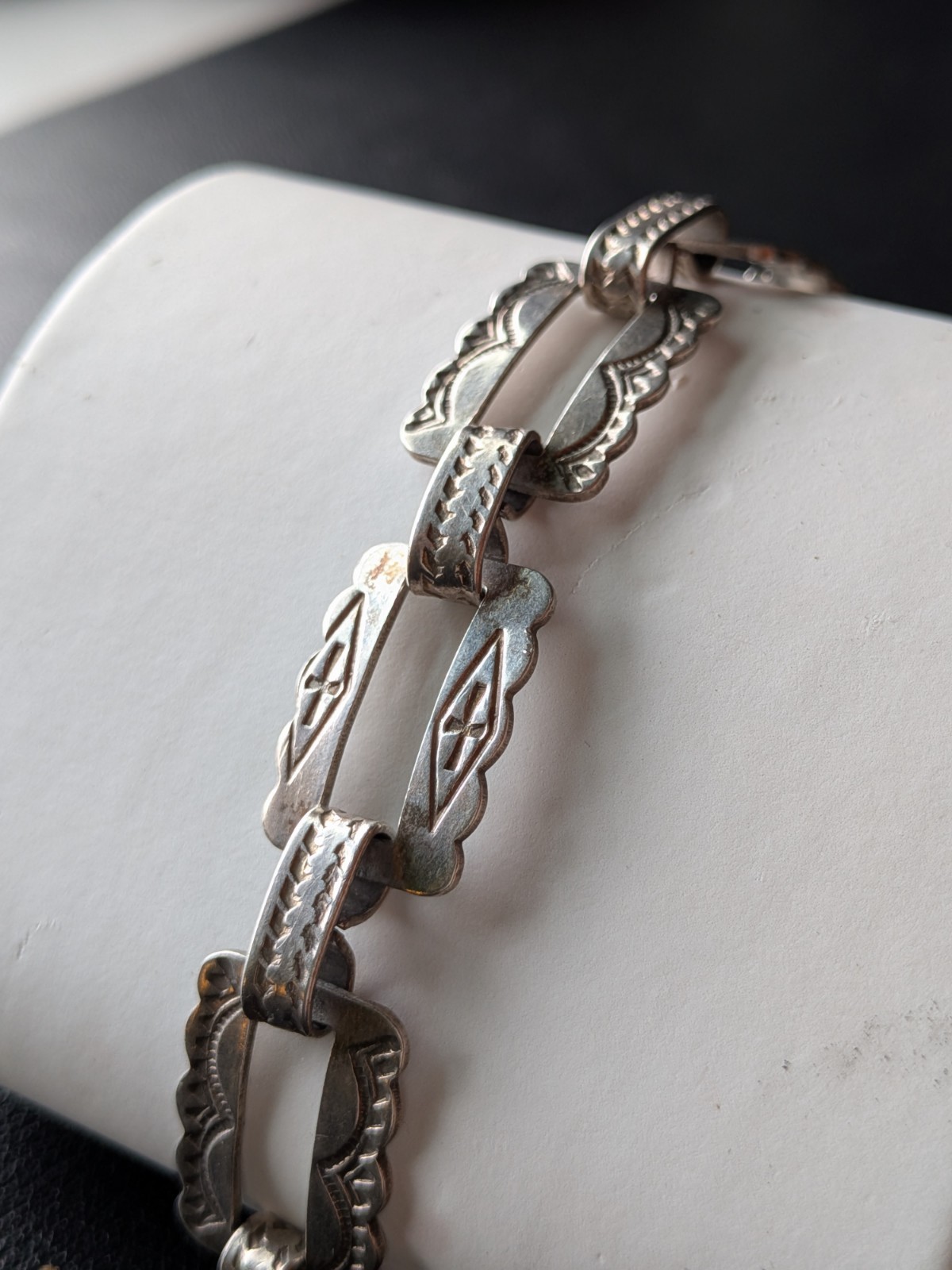Vintage Southwestern Etched Sterling Silver Bracelet 6 1/2″ x 5/8” 17g – Rustic