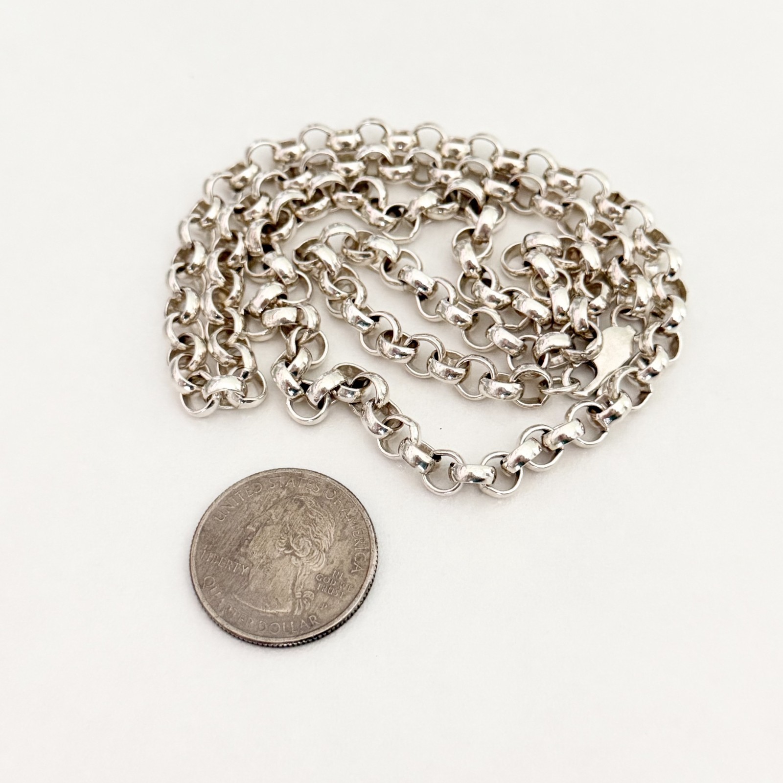 925 Sterling Silver 6MM Round Rolo Link Heavy Chain Necklace 24″