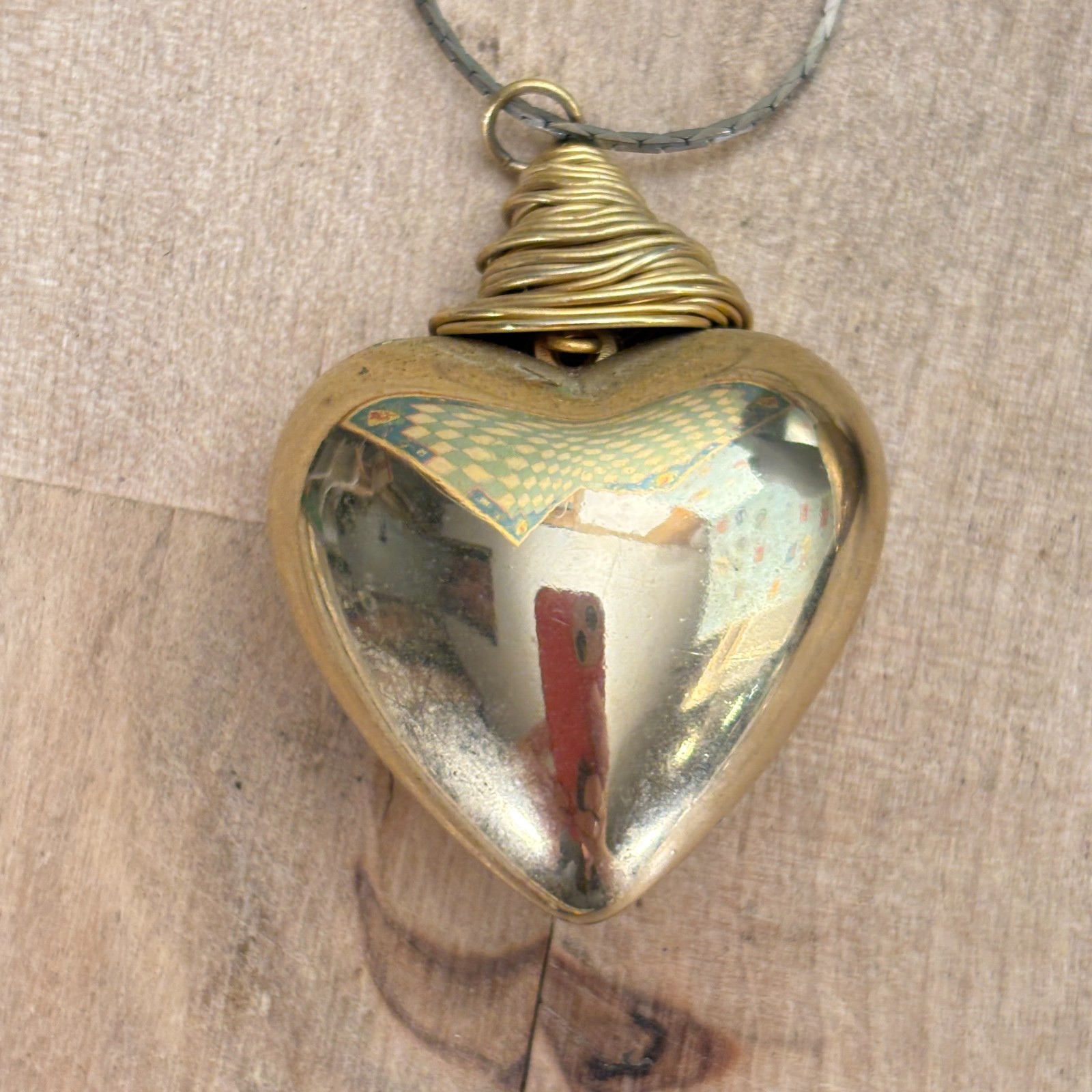 2 Vtg Puffy Heart Necklaces, Gold Tone, 1.5″, Rope Chain 30″, Other 22″