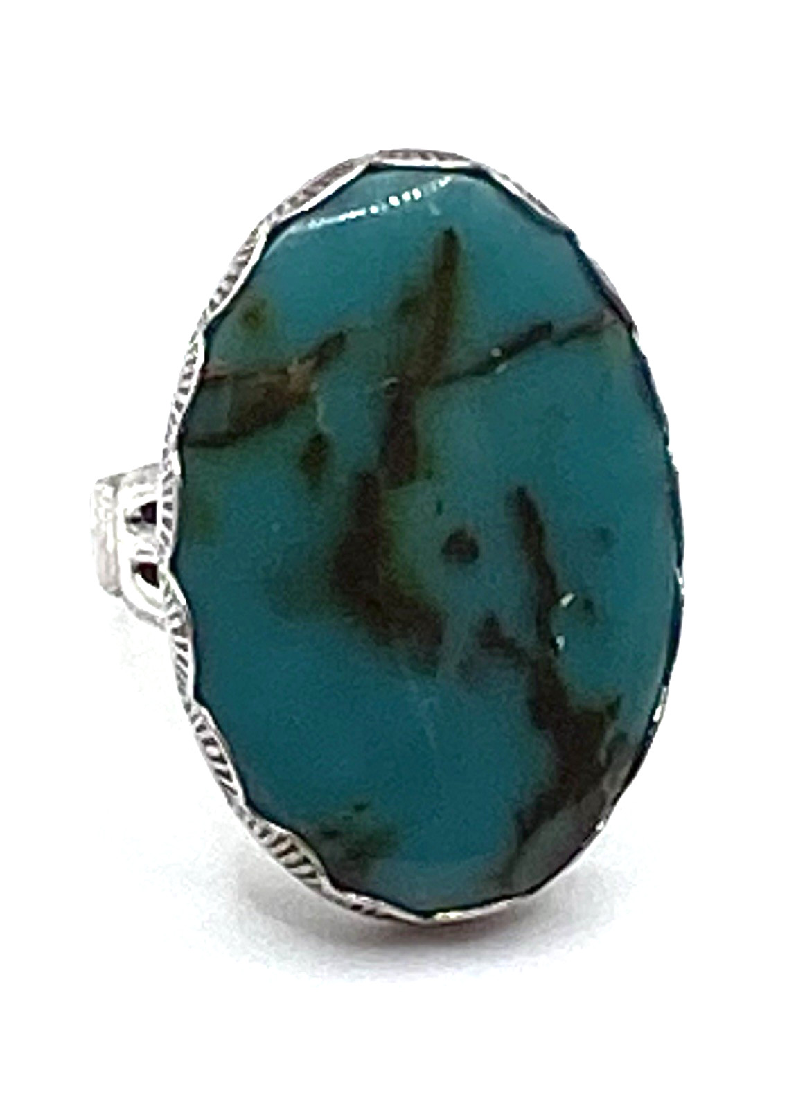 Vintage Sterling Silver Simulated Oval Turquoise Ring Size 6