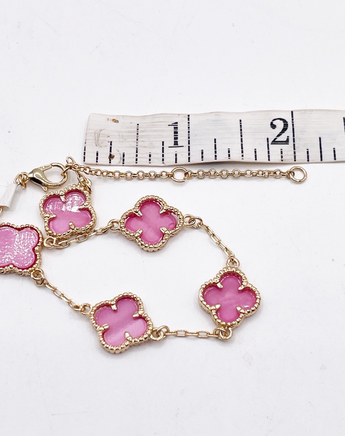 Gold Tone Petal Pink Enamel Flower Station Bracelet Adjustable NWT Gift For Her
