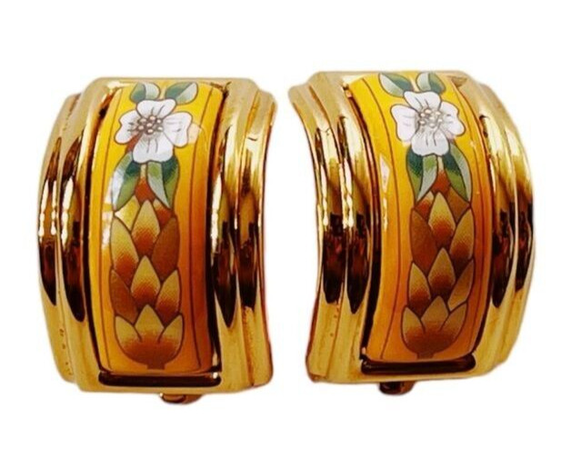 Hermès Cloisonné Luxury Enamel Women’s Yellow Gold-Tone Clip-on Earrings