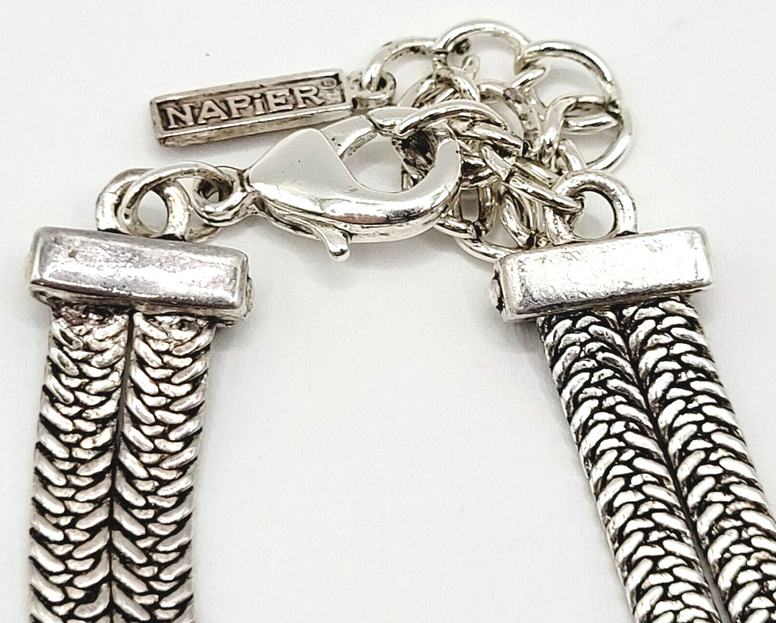 Napier Two Chain with Square Floral Filigree Ornate Silver Tone Pendant Necklace