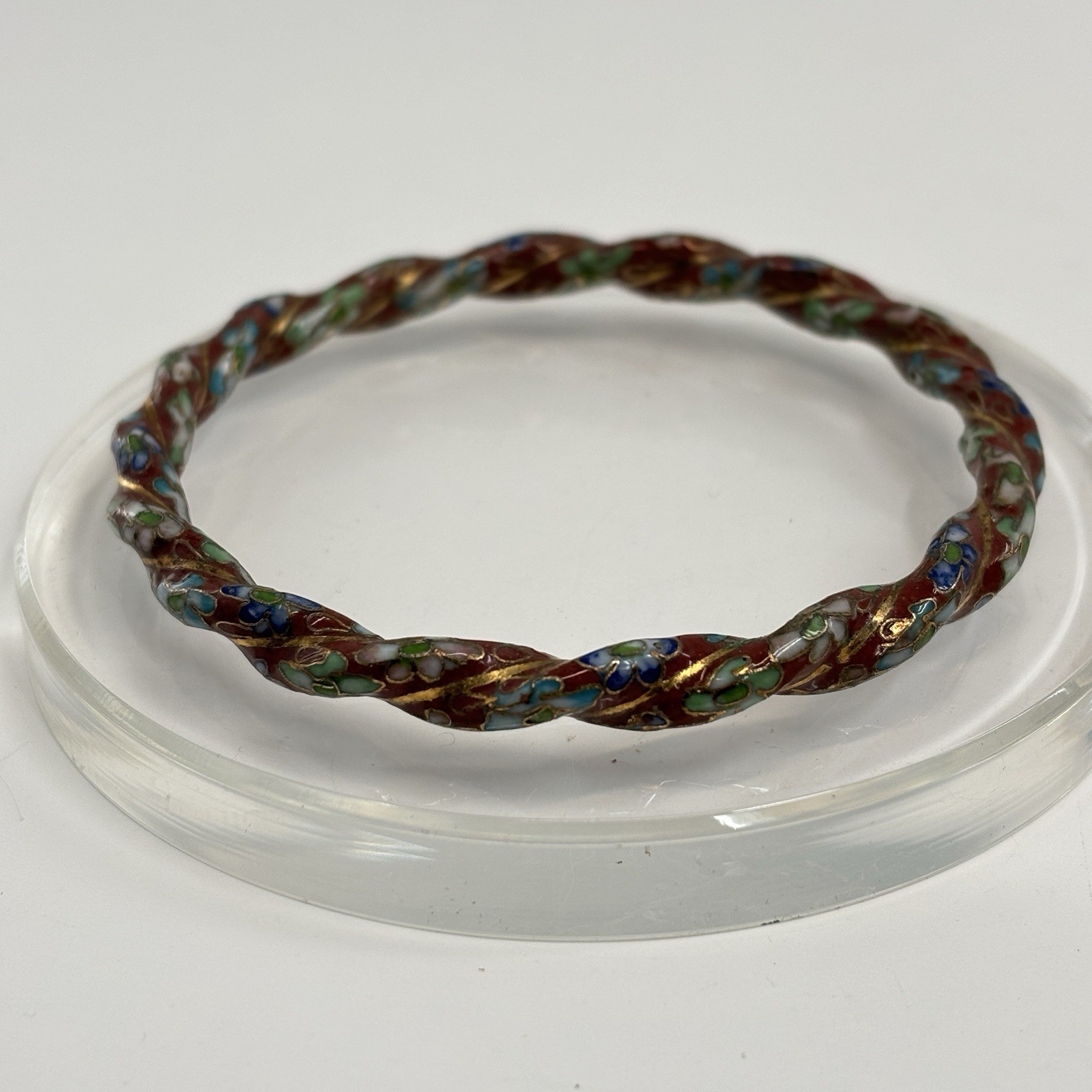 Vintage Chinese Cloisonne Bracelets Bangles Twisted Enamel Heavy