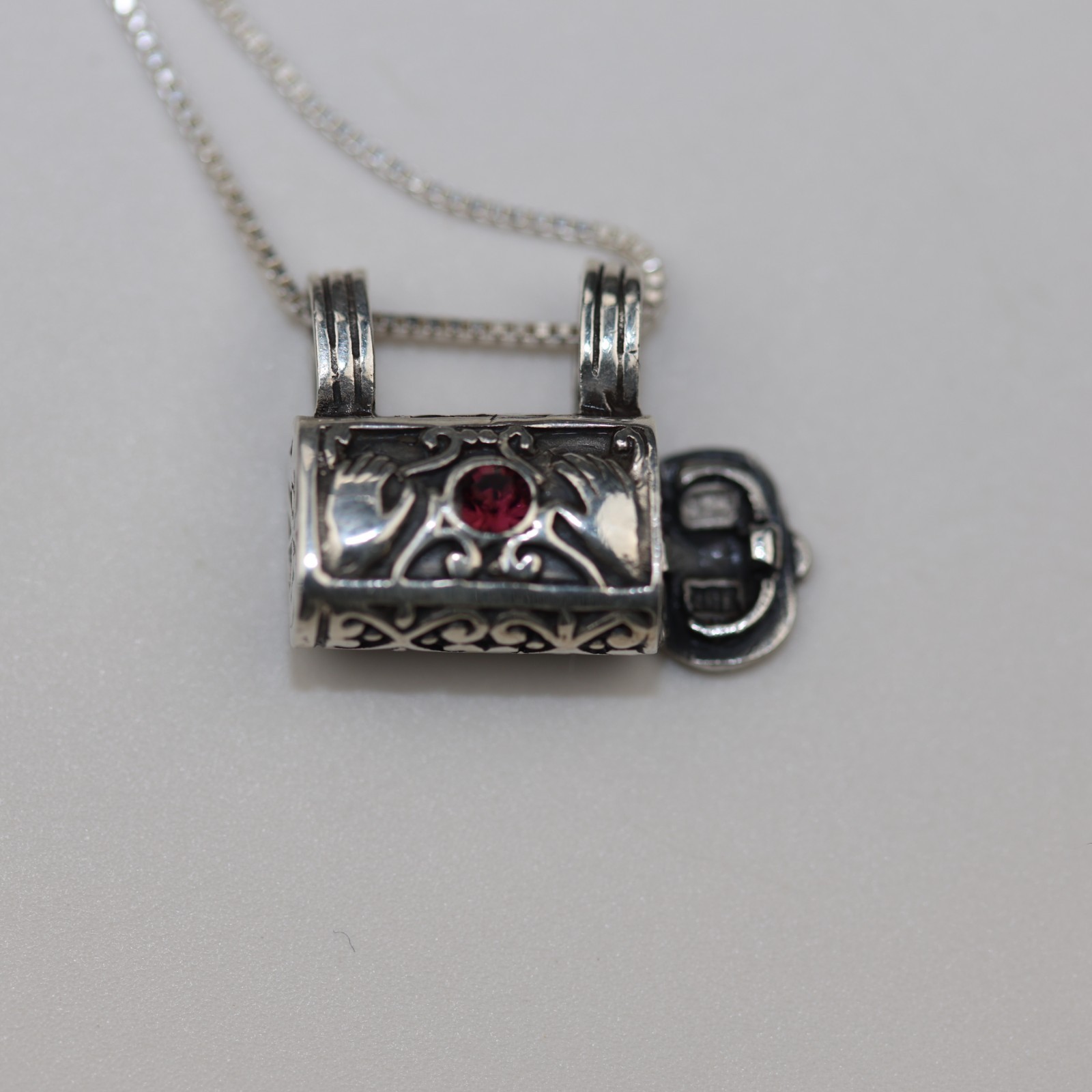 Handbag Locket Amethyst Gemstone Pendant Necklace Sterling Silver