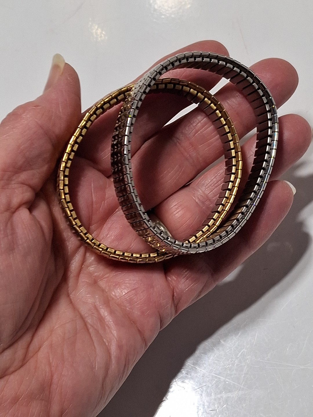 Vtg Speidel Stainless Steel Bracelet Set 2 Twist O Flex Stretch Gold Silver Tone