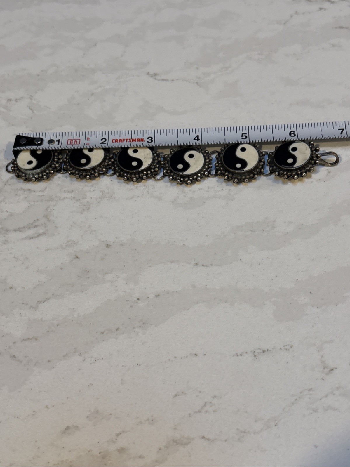 Vintage 1990s Yin Yang Silver-Tone Link Panel Bracelet