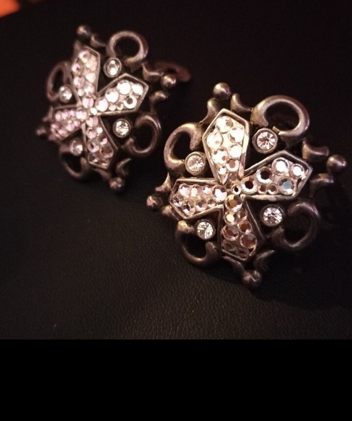 CL/VINTAGE CRAIG LEONARD CLIP ON EARRINGS/RHINESTONE/RARE!