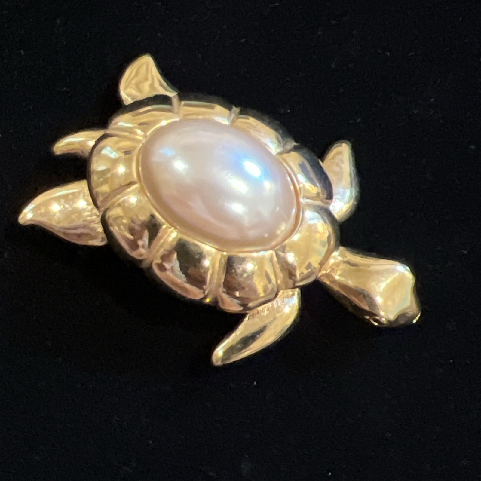 Vtg Designer Signed Givenchy Gold Tone Turtle Brooch Faux Pearl