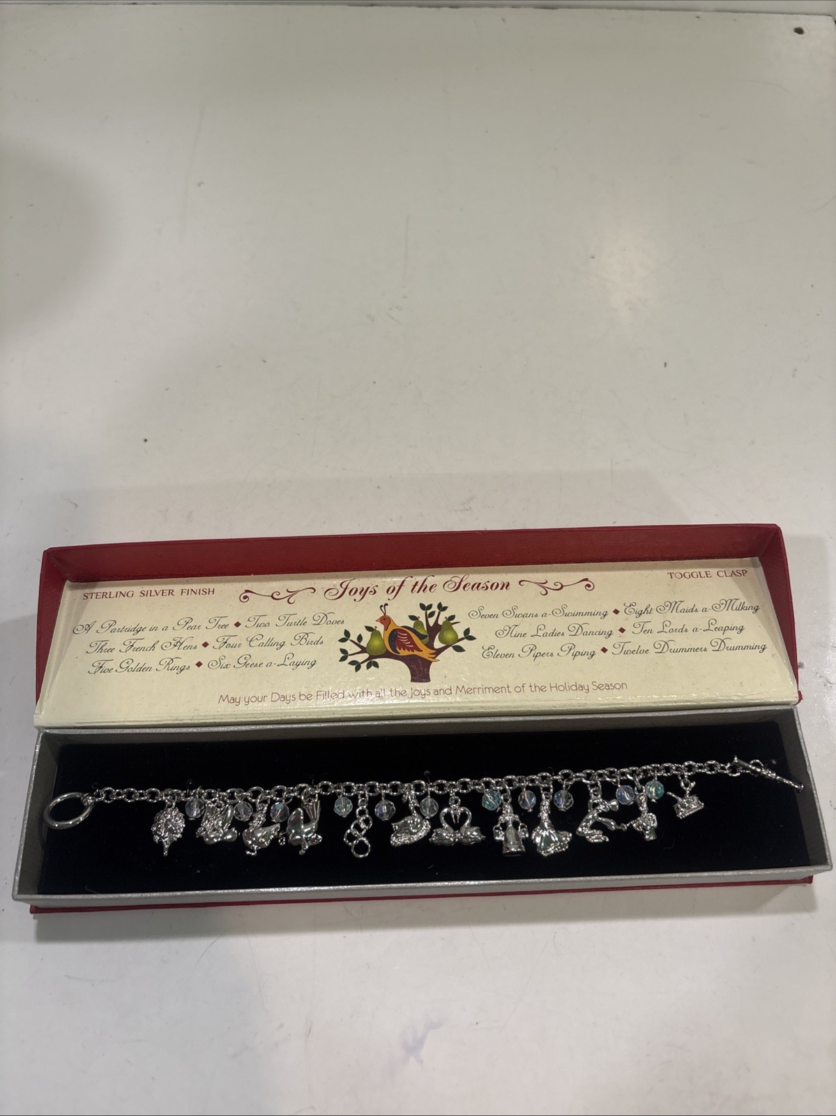 12 Days Of Christmas Charm Bracelet Sterling Silver Finish Toggle Clasp B14A