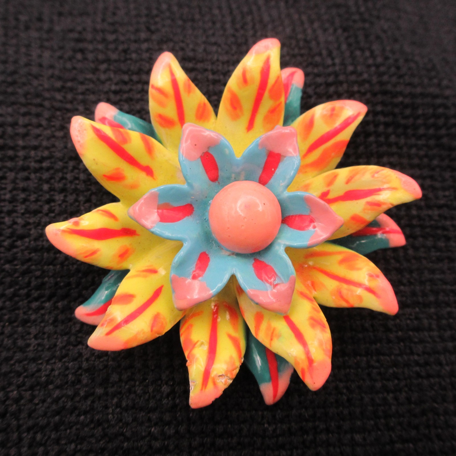 Vintage Enamel Flower Brooch Layered Multicolor SOME ENAMEL NICKS