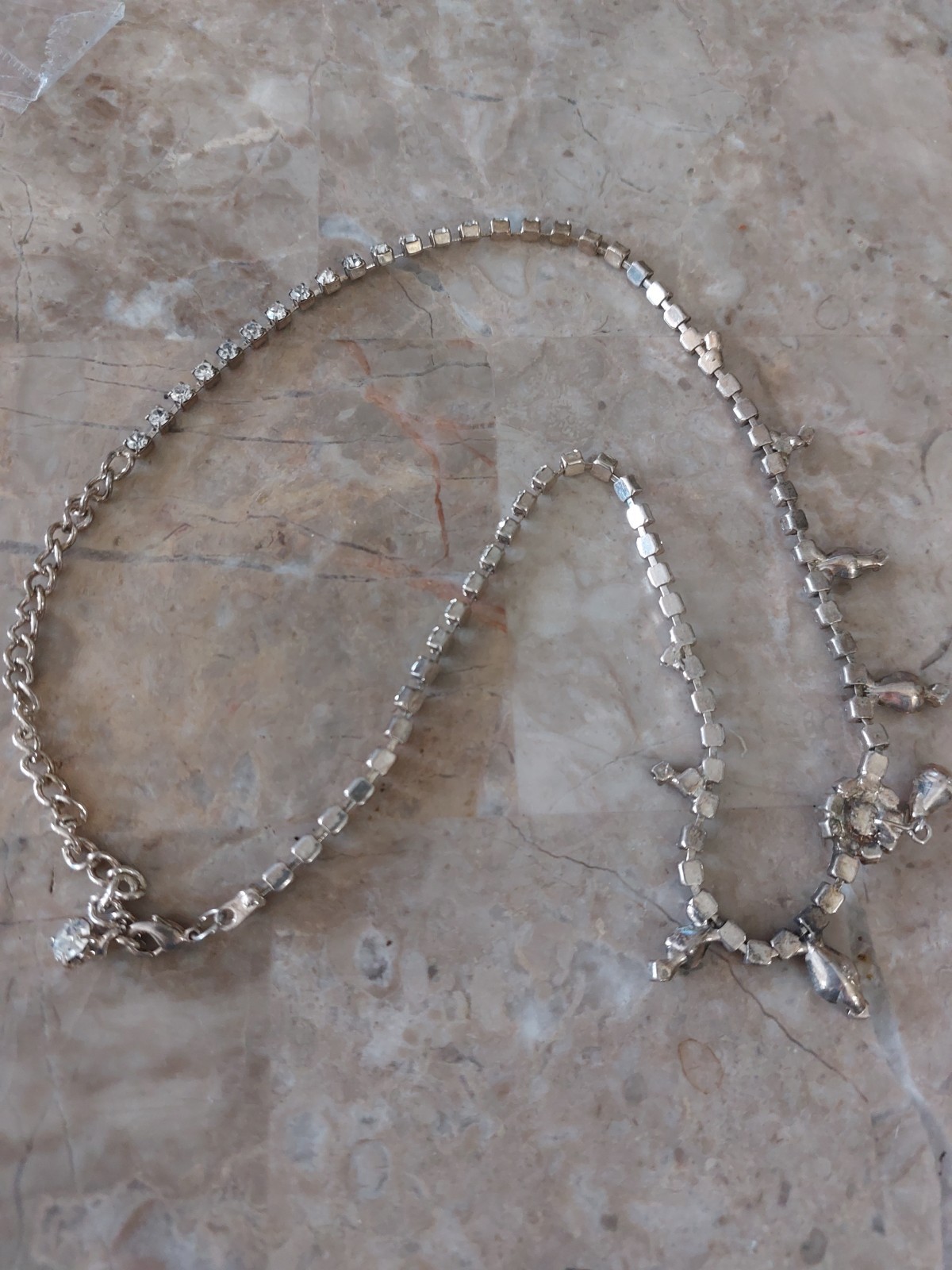 Dainty Clear Rhinestone Choker Necklace Vintage Deco Flower Teardrops Sparkle