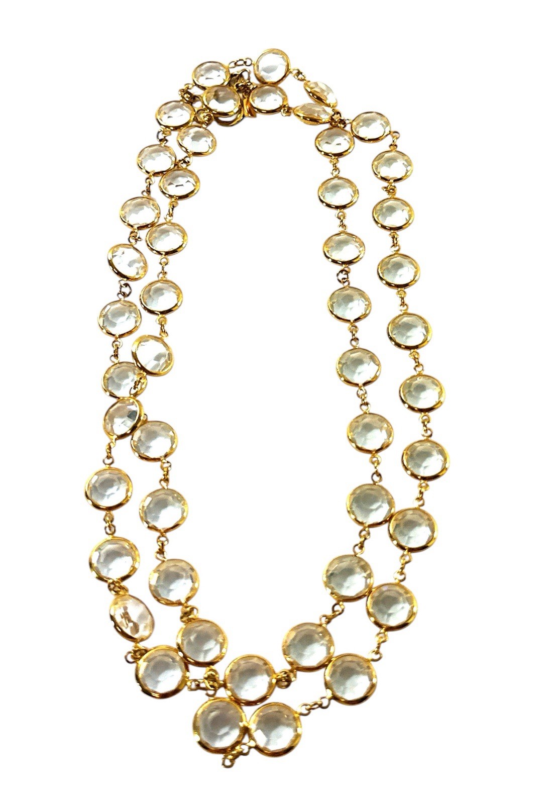 Vintage Swarovski Clear Crystal Station Necklace Gold Tone Open Back Bezel 34”