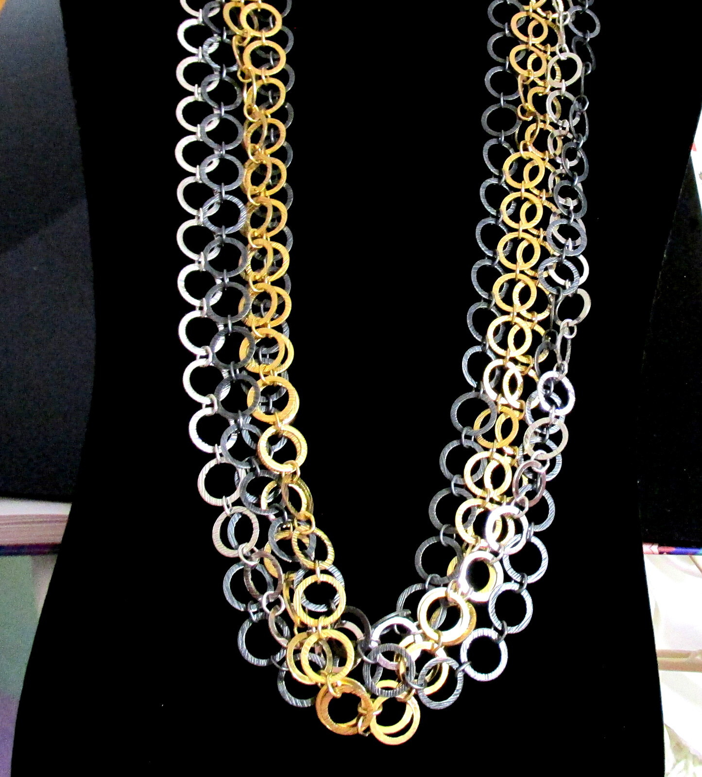 VTG RUNWAY NAPIER LUXE 36″ SWEEPING MULTICHAIN MIXED METAL NECKLACE MODERNIST