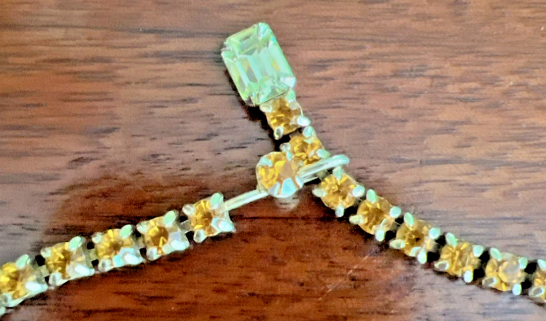 VTG. KRAMER N.Y. PARURE TOPAZ & CLEAR RHINESTONE NECKLACE BRACELET EARRING SET