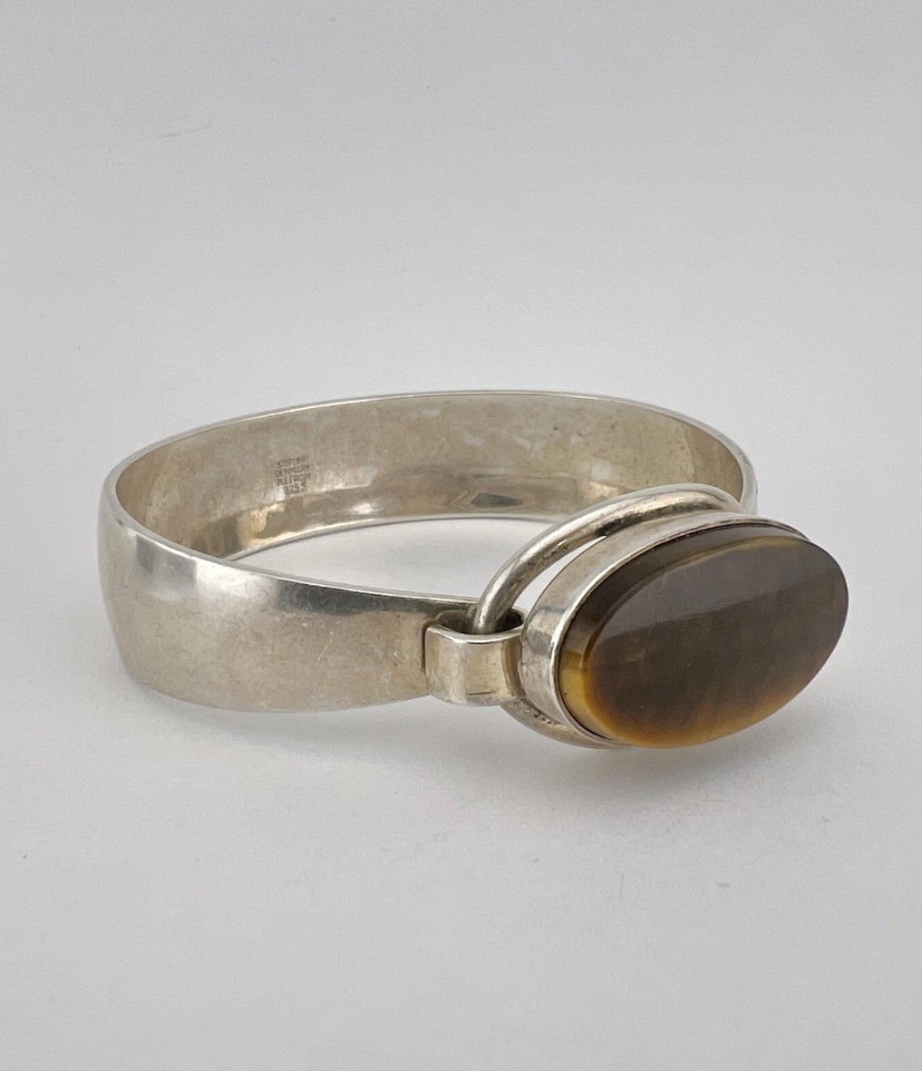 Vintage N.E. FROM Denmark Modernist Sterling Silver 925S Tiger’s Eye Bracelet