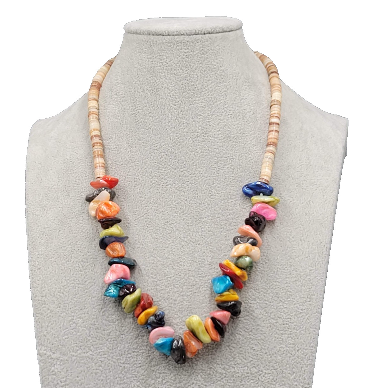 Vintage Dyed Shell Beads Necklace Statement Multicolor 20 in
