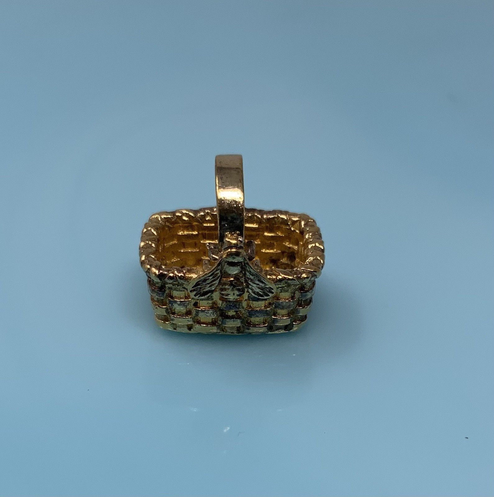 Sterling Silver Bee Basket Charm Pendant Gold Vermeil Brown County 4.6g