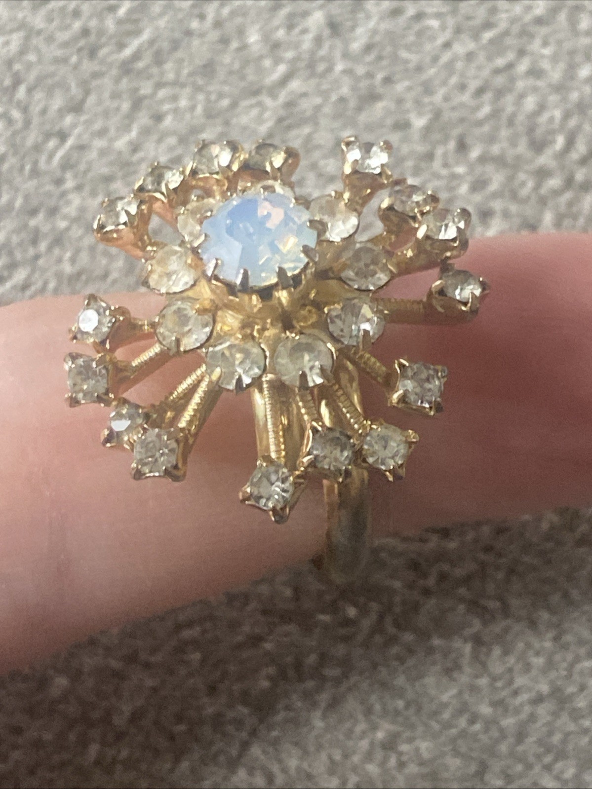 Judy Lee Brooch Clip On Earrings Opalite Opaline Moonglow Glass Rhinestone Demi