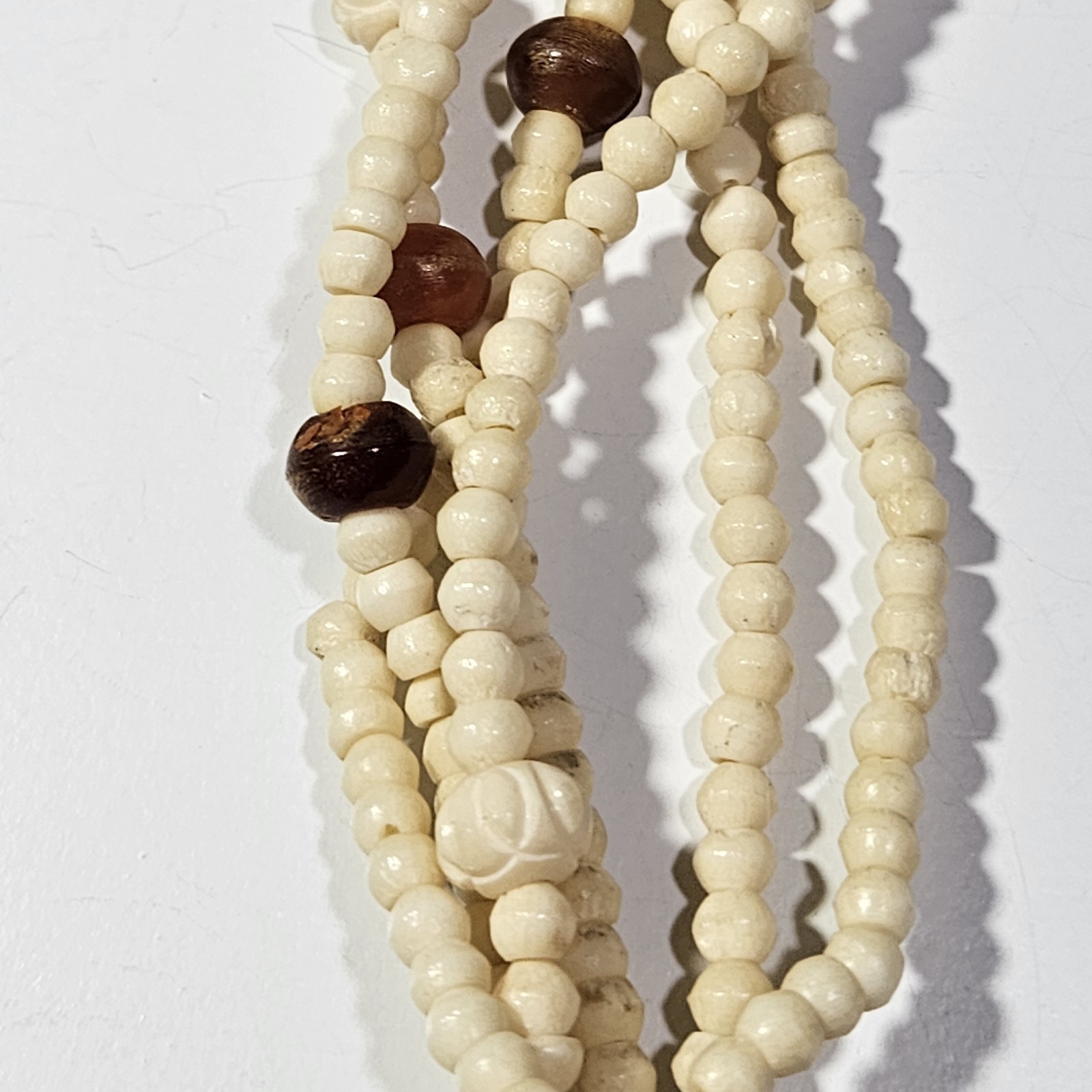 Vintage Hand Carved Bovine Bone Multi Strand Statement Necklace Pendant Boho
