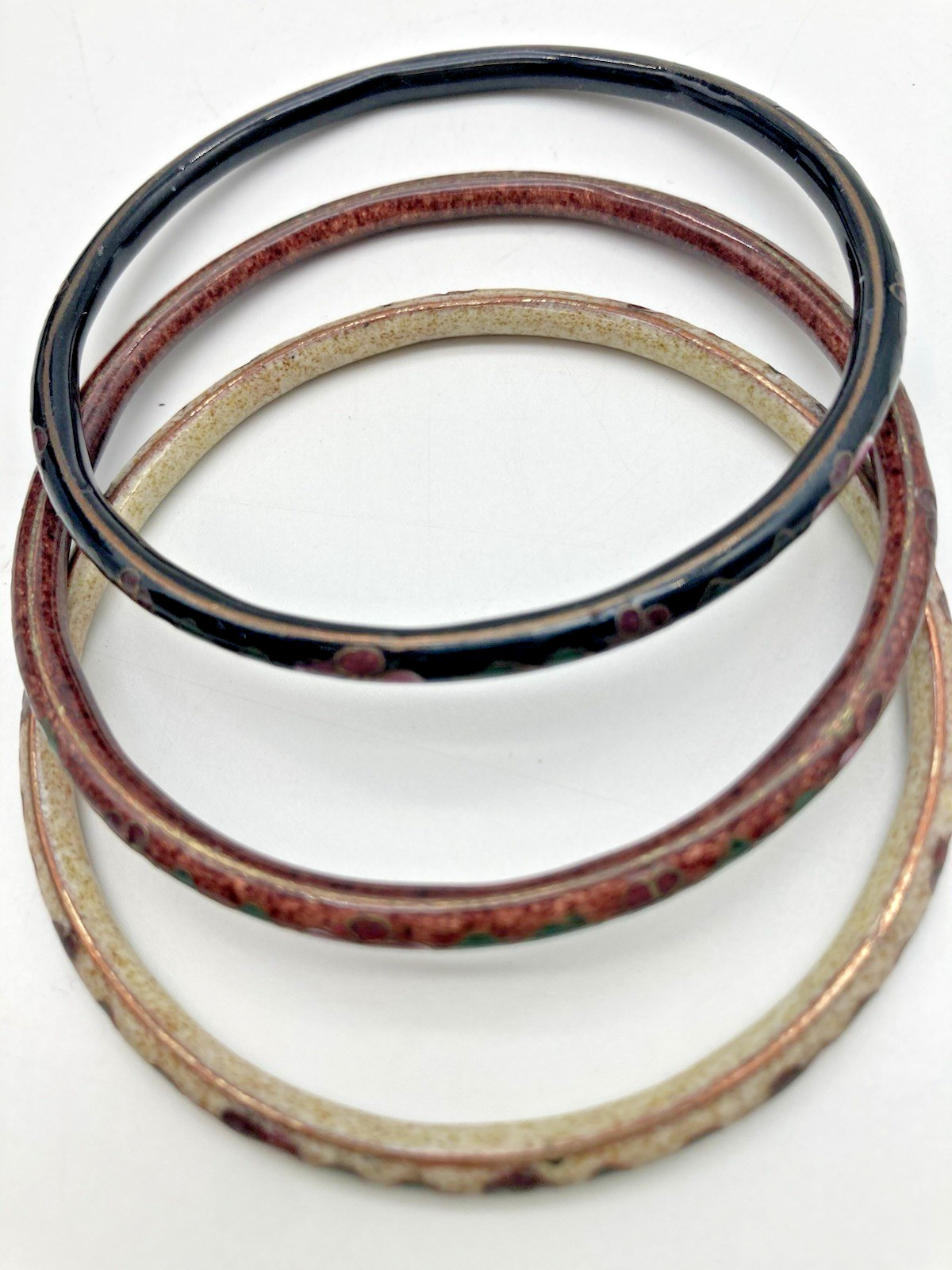 Chinese Cloisonne Enamel Bracelets (Lot of 3) Floral Design Vintage