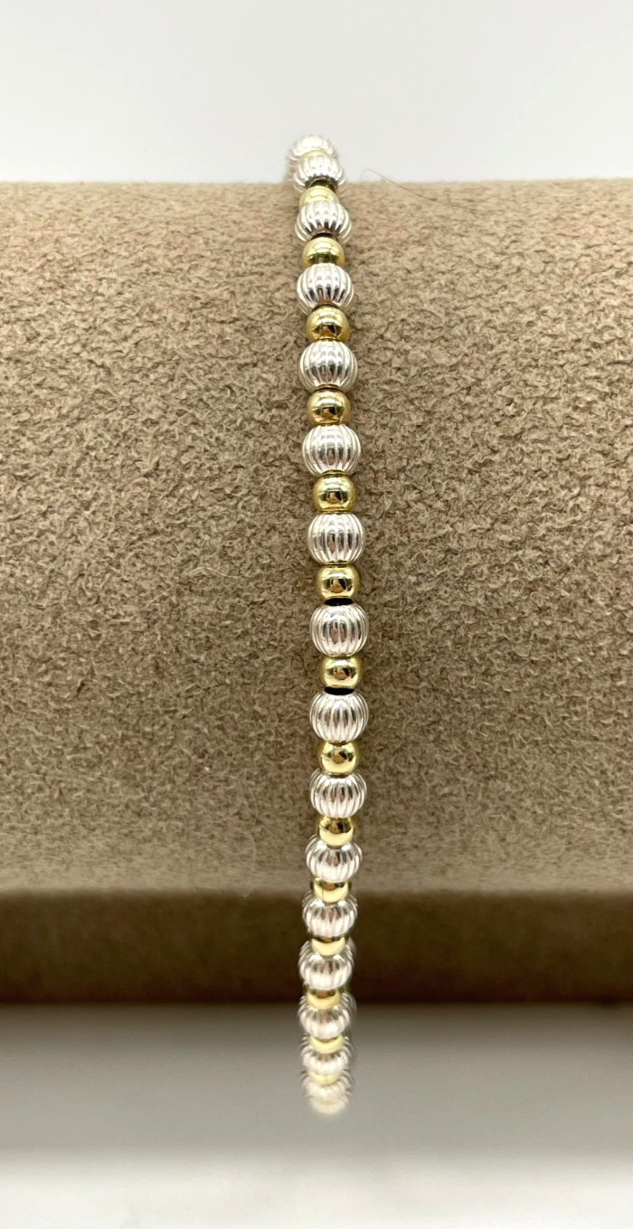 VTG Italy 925 Sterling Silver & Gold-Filled Fluted ball bead bracelet 8″