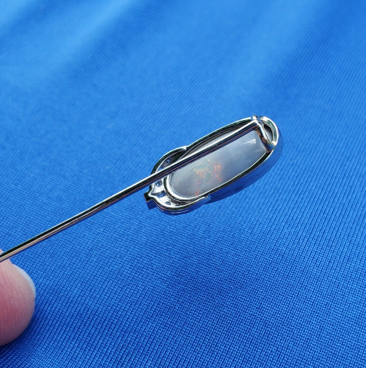 Original EARTH MINED Australian Black OPAL Art Deco DIAMOND Pin Antique PLATINUM