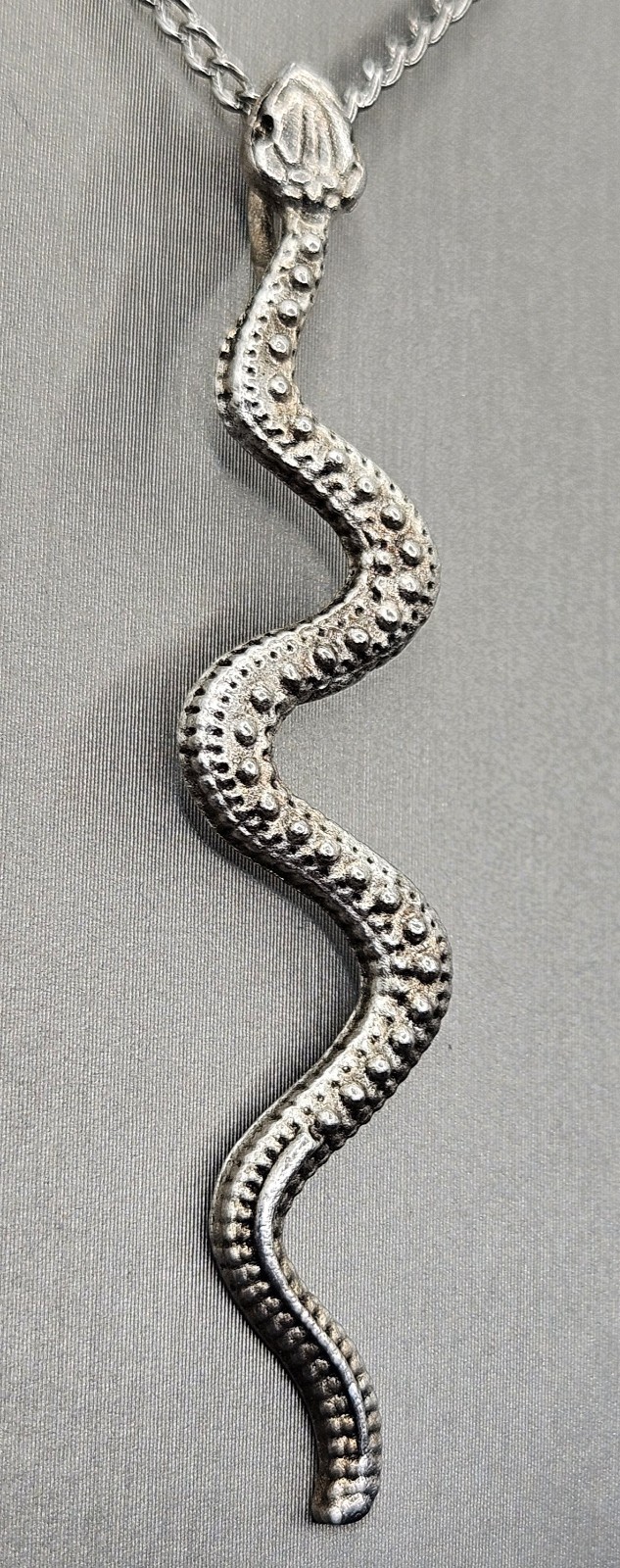 Vintage Snake Pendant Necklace Silver Tone Serpent Choker Chain 15″