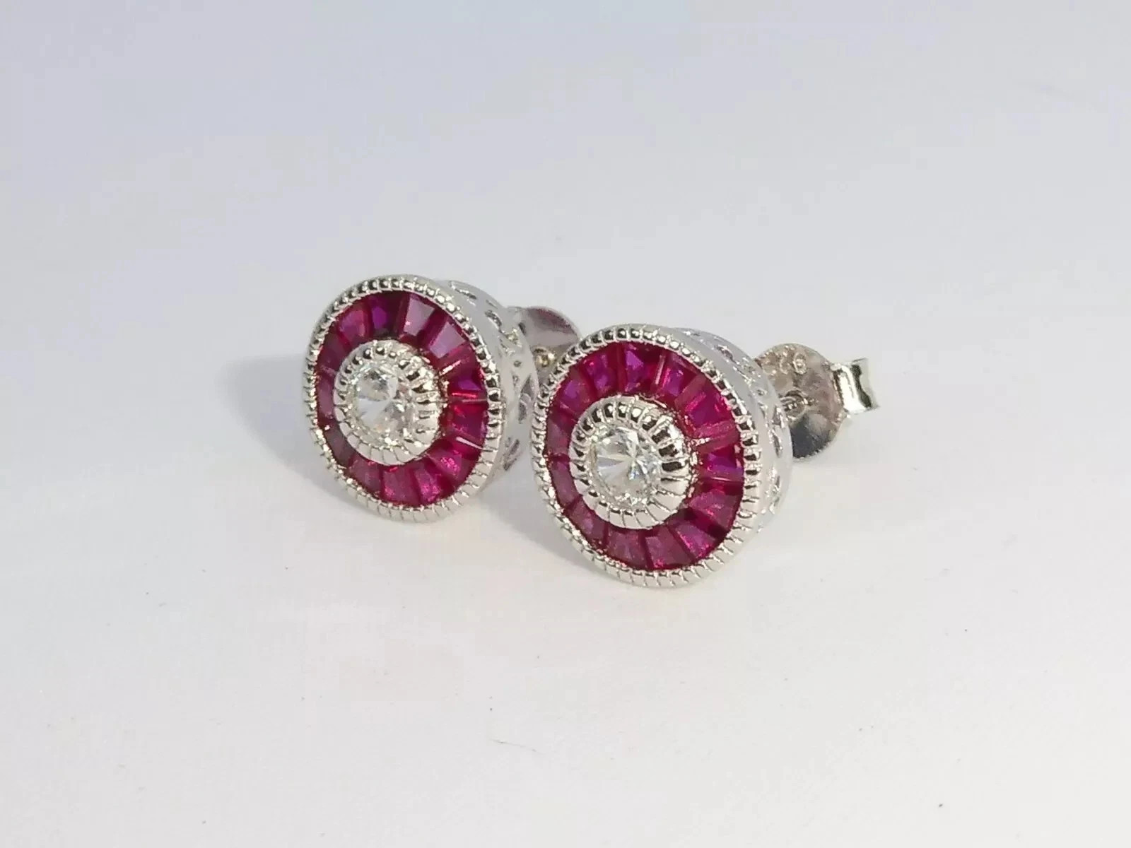 Art Deco Style Lab Created Diamond Wedding Anniversary 14K White Gold FN Earring