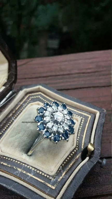 Edwardian Vintage Art Deco 3Ct Blue Sapphire Women’s Ring 14K White Gold Plated