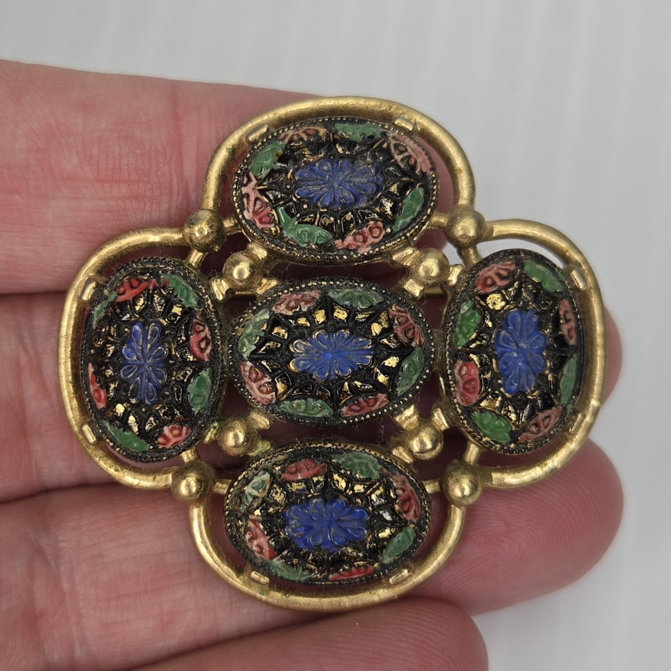 Vintage Sarah Coventry Brooch Light of The East Mosaic Cabochon Pin 1968 Signed