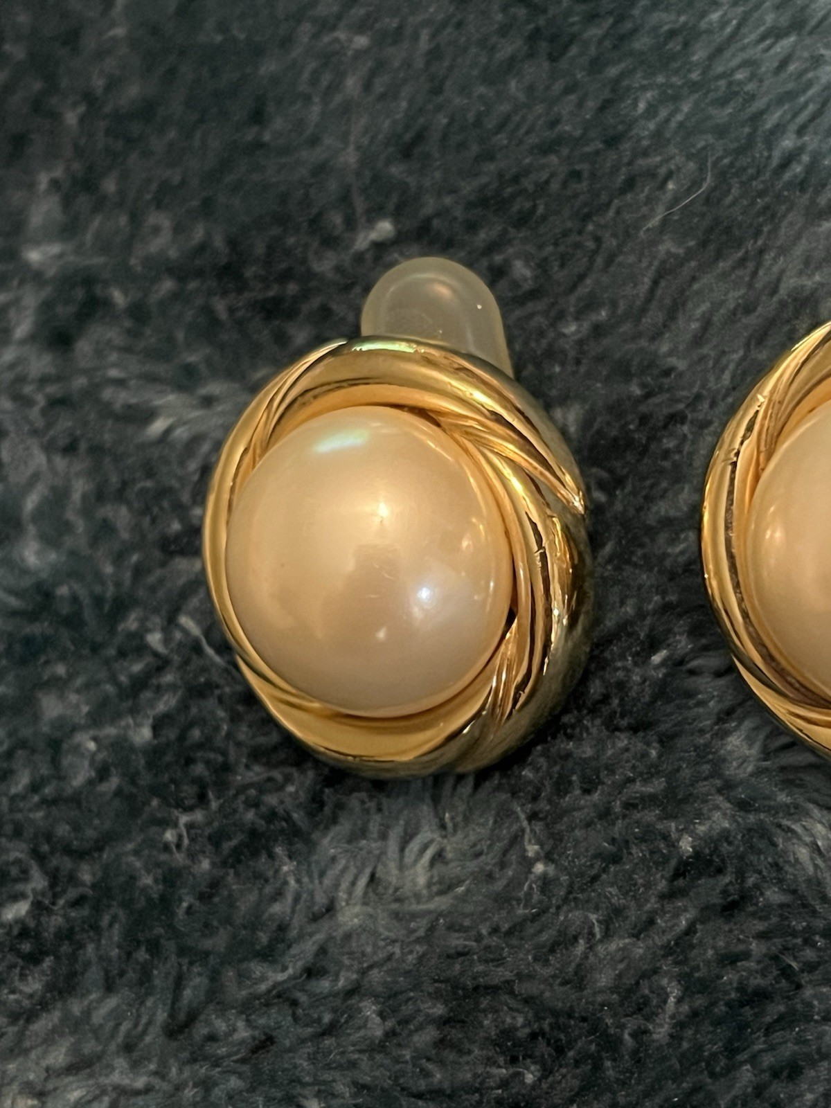 Signed Ciner Clip-On Faux Pearl Set In Gold-Tone Twisted Rope Earrings