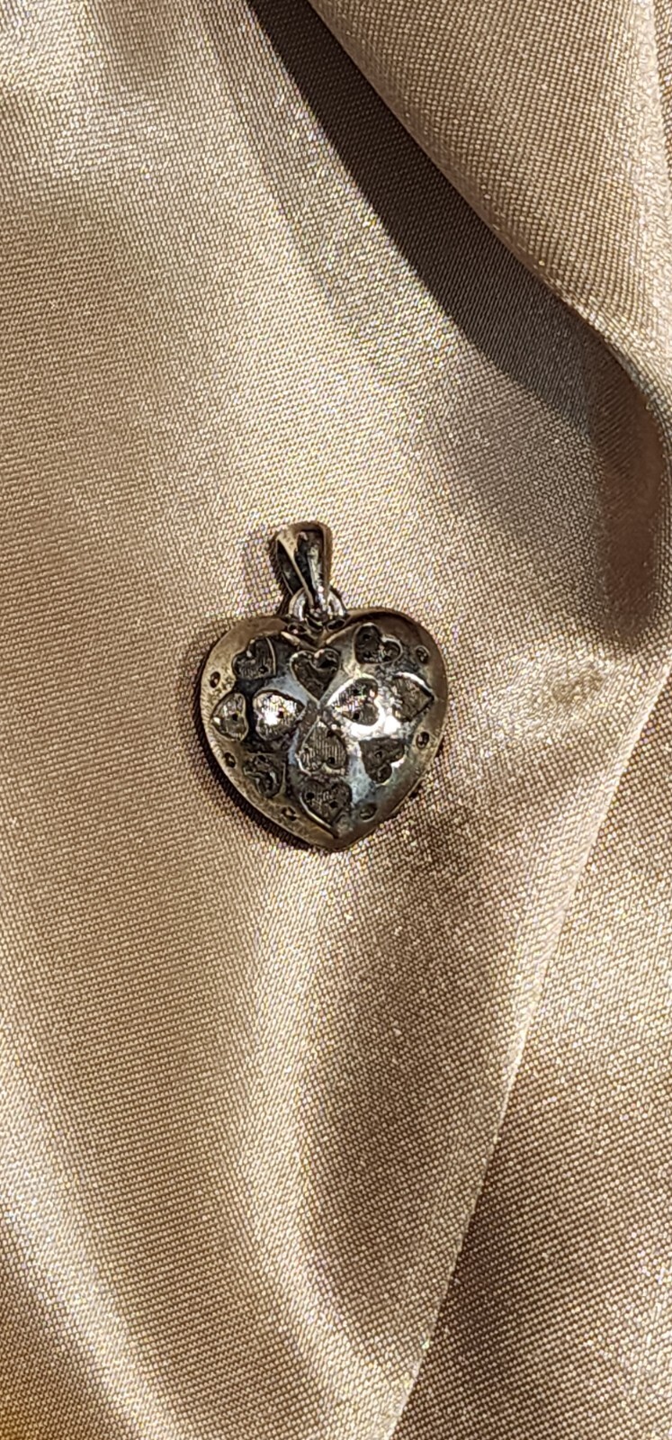 Red Rhinestone Puffy Heart Pendant Silver Tone Gift Birthday Christmas Valentine