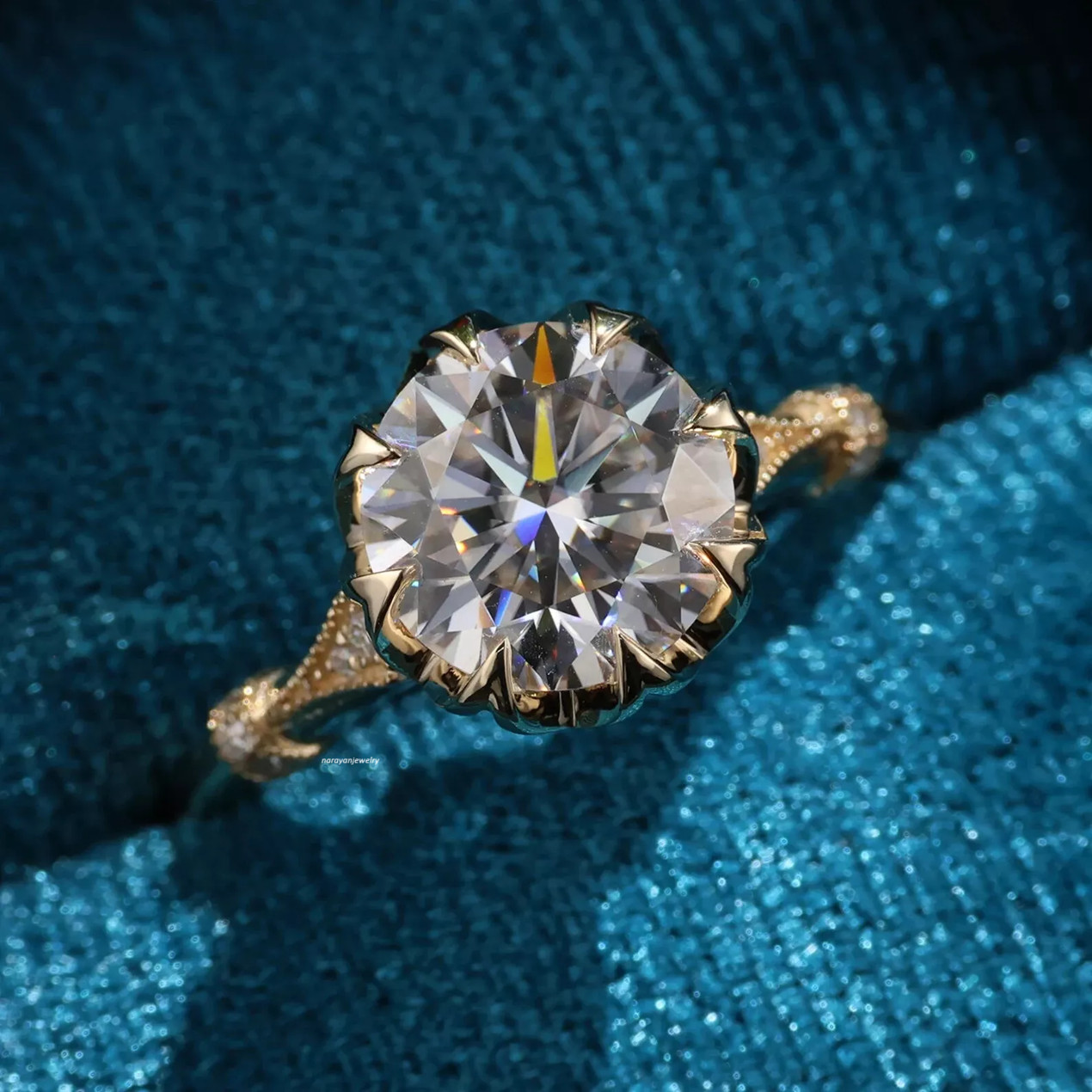 Art Deco Vintage White Lab Created Diamond Filigree Engagement 14K Gold FN Ring
