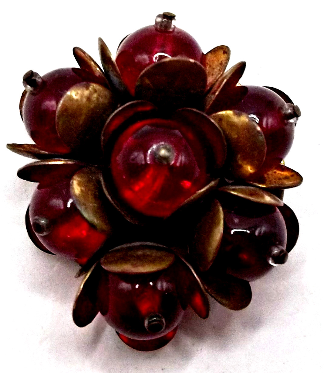 Vintage 1940’s Unsigned Miriam Haskell Red Poured Glass Gripoix Cluster Brooch
