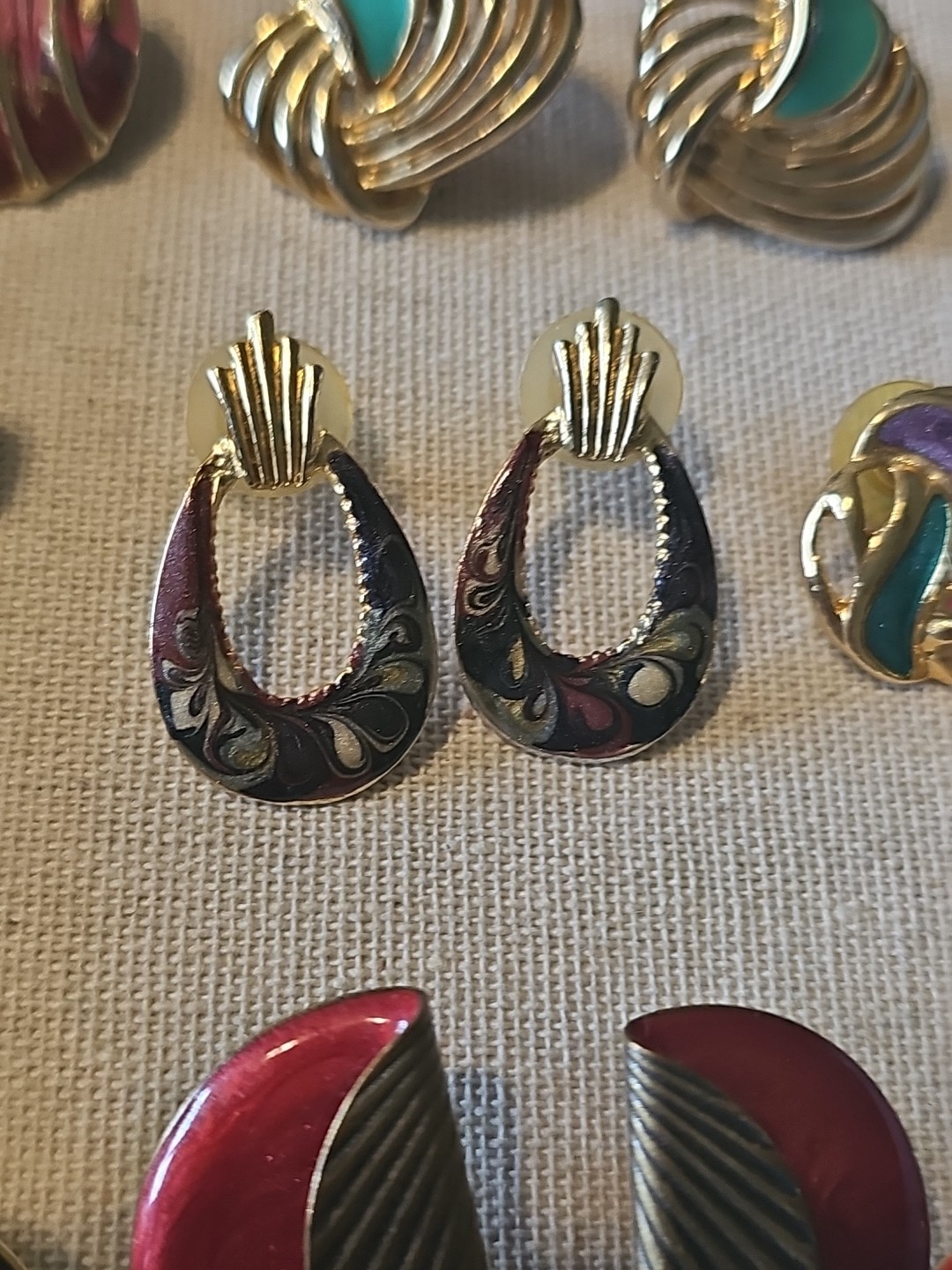 Retro Bright Enamel Post Earring 10 Pair Lot