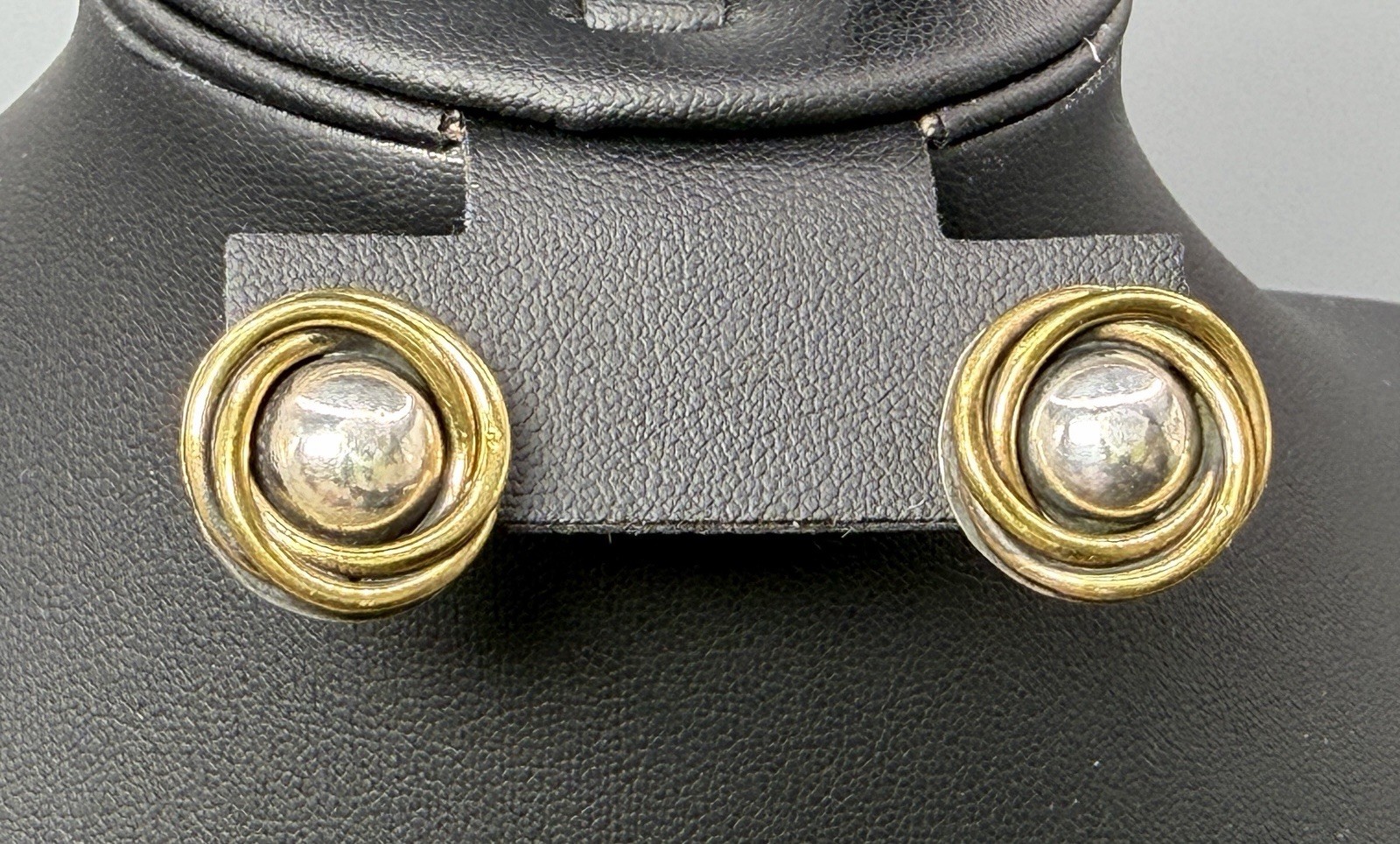 Laton Taxco Sterling Modernist Saturn Orbit Stud Earrings Mixed Metal Artisan