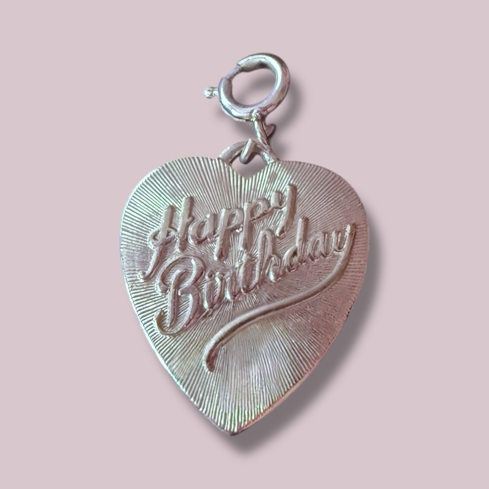 Heart Charm Pendant Silver Tone Happy Birthday Engraved Vintage