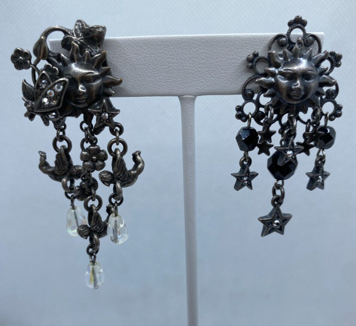 Vintage Kirks Folly Mismatched Pair Earrings Celestial Sun Star Angels Flowers
