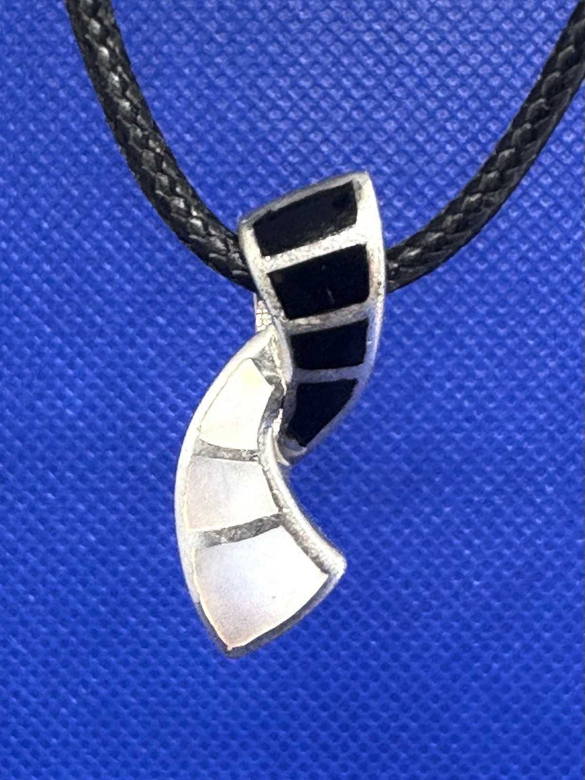 Set Pendant & Earrings 925 Sterling Silver 1970s Abalone Onyx NF Thailand
