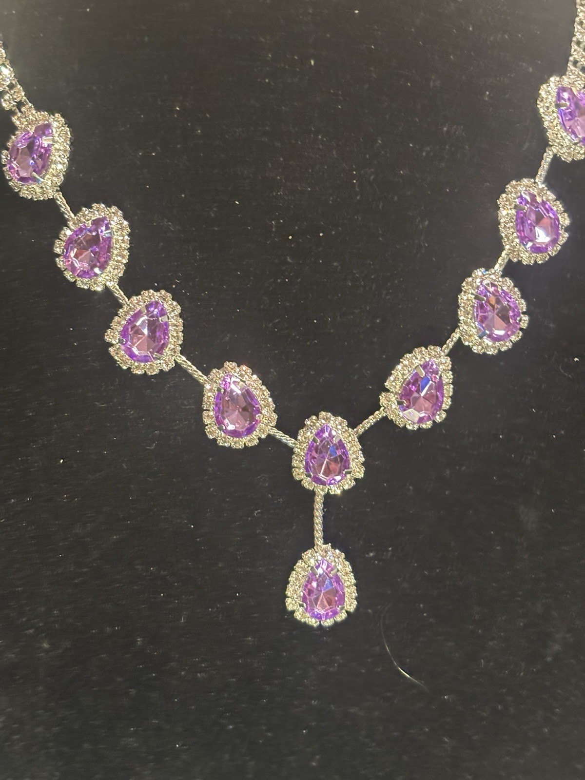 Vintage Purple Rhinestone Silver Tone Necklace, with earrings- breathtaking