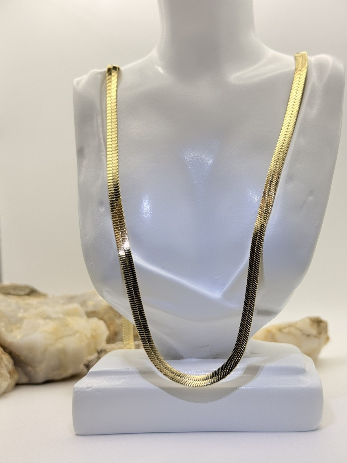 14k Gold Tone Herringbone Chain Necklace Flat Reversible Layer 18 inch NEW