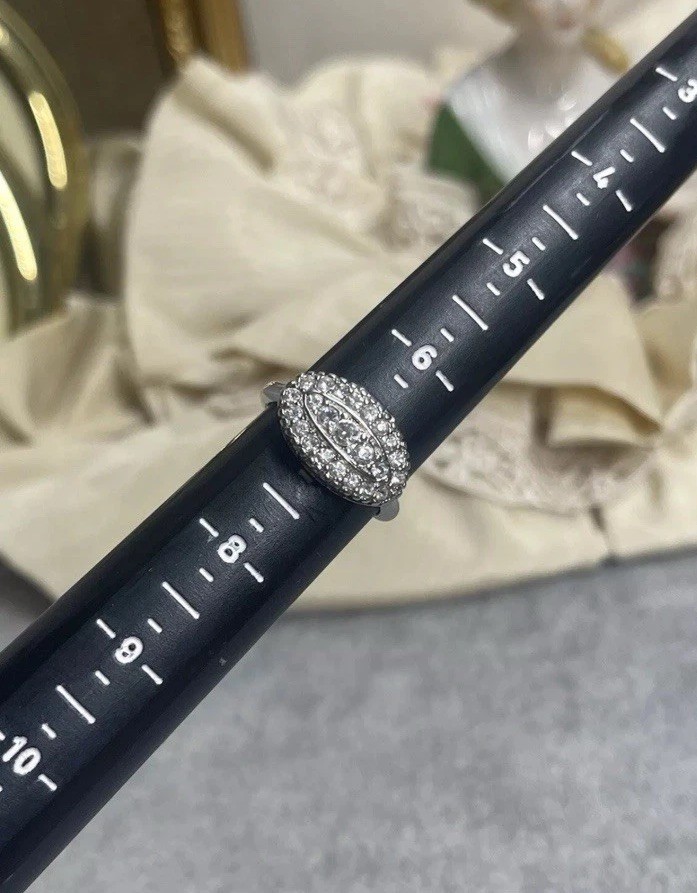 18k White gold HGE Heavy Gold Electroplated Cz Rhinestone Ring Vintage Size 7
