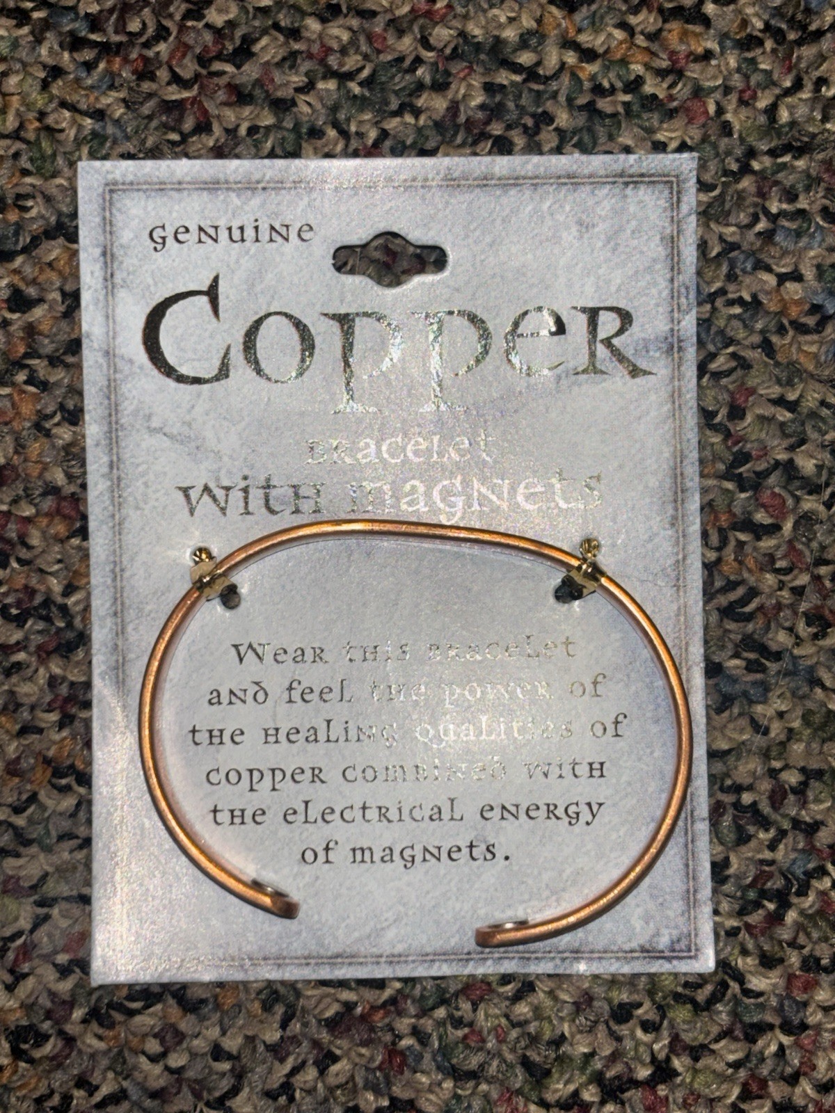 Copper Bracelet Cuff Band With Magnets Feather Engraving Healing Power