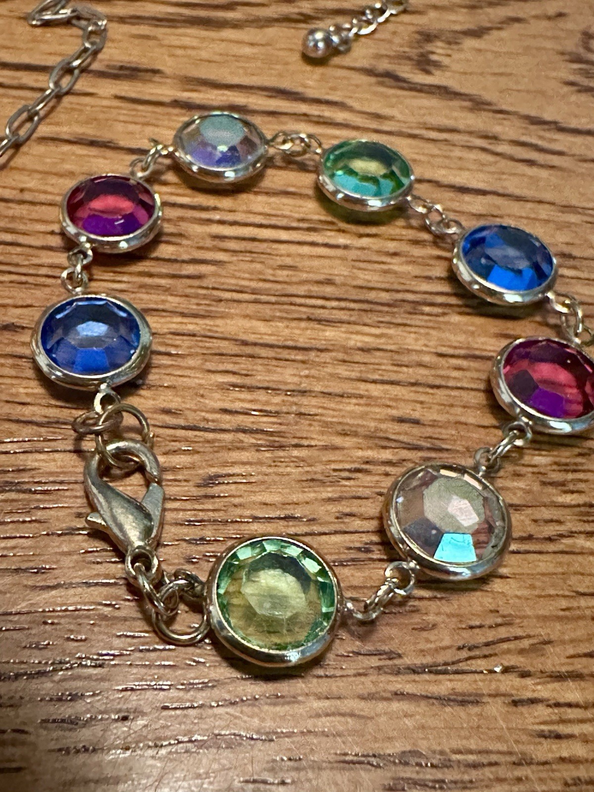 Vintage Gold Tone Multi Color Rhinestones Bar Paperclip Necklace & Bracelet