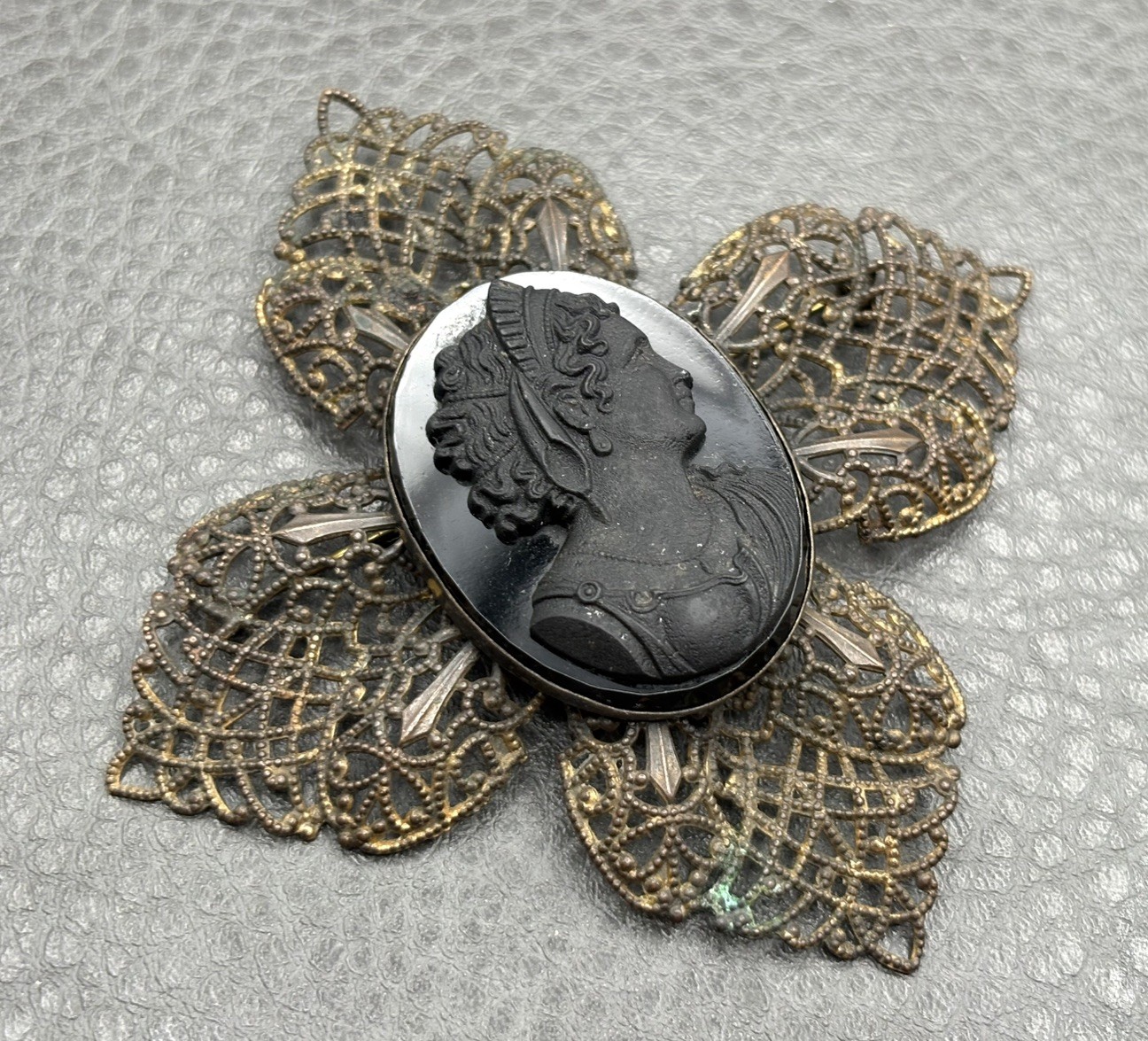 Vintage HUGE MASSIVE Victorian Style Mourning Unique Black Cameo Cross Brooch