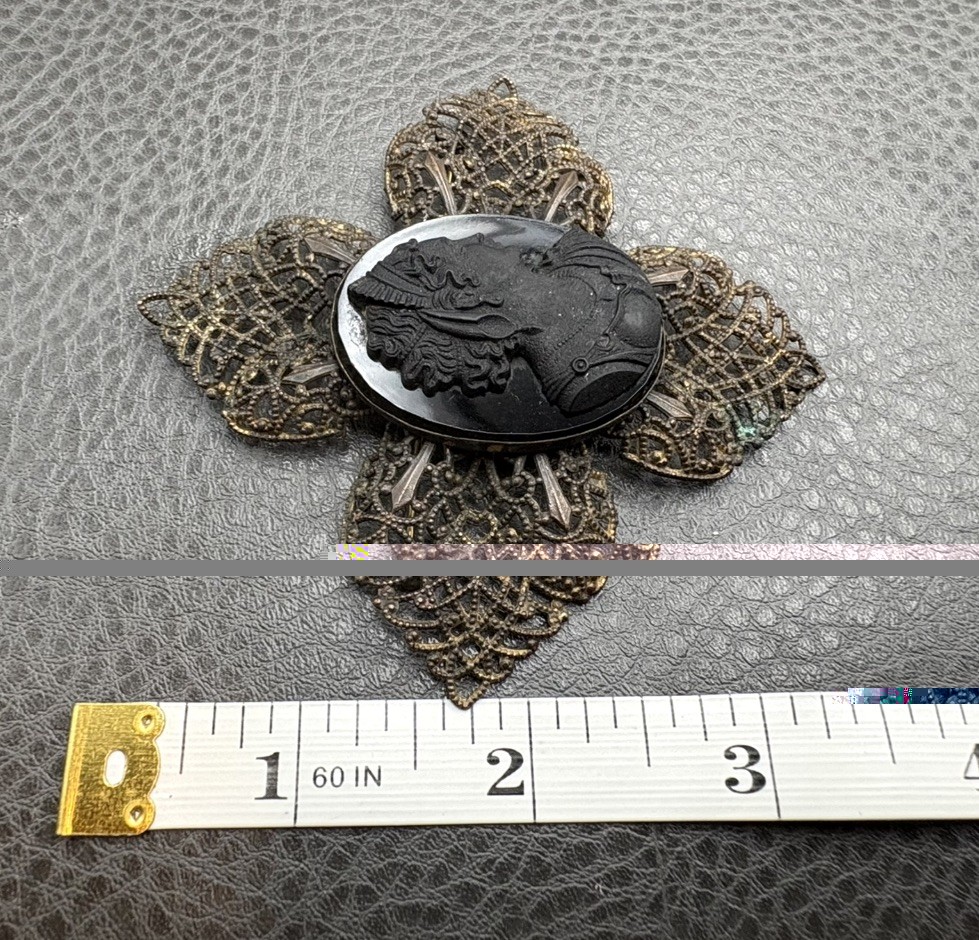 Vintage HUGE MASSIVE Victorian Style Mourning Unique Black Cameo Cross Brooch