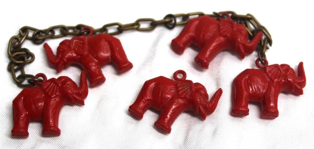 Vintage Lot of 5 Plastic Resin Celluloid Acrylic Red Elephant Charms